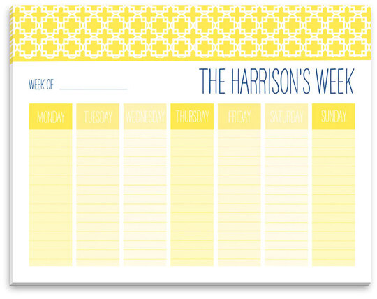 Yellow Basketweave Weekly Schedule Pad